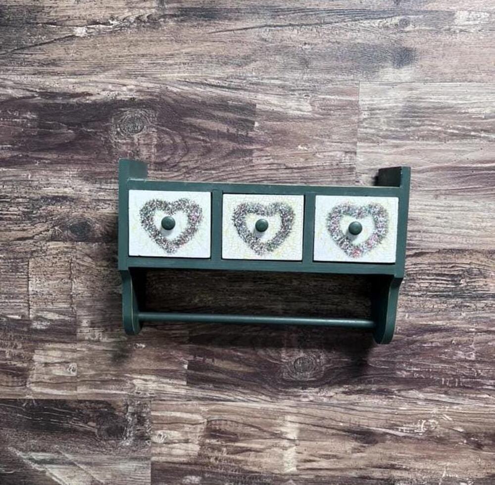 Vintage Wooden Wall Shelf with 3 Drawers | Cottage Kitchen Organizer